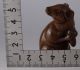 Yn3 Netsuke Rat Zodiac Animal Wood Hand - Carved Japanese Vintage Art Geijyutu Netsuke photo 1