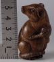 Yn3 Netsuke Rat Zodiac Animal Wood Hand - Carved Japanese Vintage Art Geijyutu Netsuke photo 2