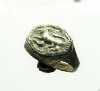 Medieval Tin Ring With Engraved Lion (354) photo