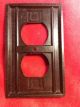 1 Vtg Ribbed Brown Art Deco Border Bakelite Duplex Wall Outlet Cover Plate 6216 Switch Plates & Outlet Covers photo 1