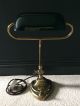 1930 ' S English Antique Vintage Bankers Desk Lamp Industrial Brass Green Glass 20th Century photo 11