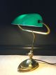 1930 ' S English Antique Vintage Bankers Desk Lamp Industrial Brass Green Glass 20th Century photo 2