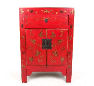 Chinese Lacquer Cabinet Red Oriental Inlaid Drinks Cabinet Cupboard photo