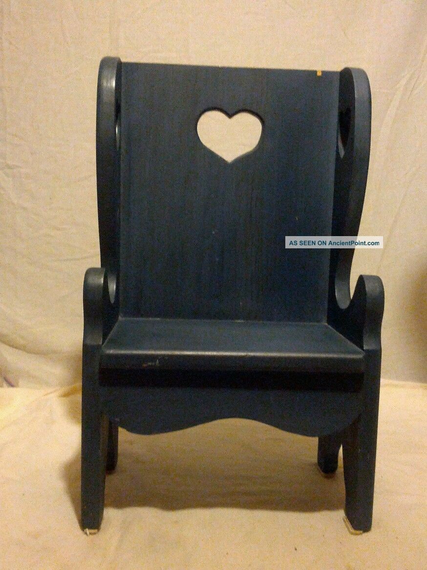 Vintage Hand Made Solid Wood Small Wing Back Child Toddler Doll Chair 19 Blue