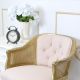 Shabby Cottage Chic Tufted Pink Linen Cane Banquette Chair Gold Home Furniture 1900-1950 photo 1