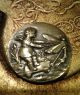 Antique Brass Metal Picture Button Cherub Pulled By Dragonfly Paris Buttons photo 4