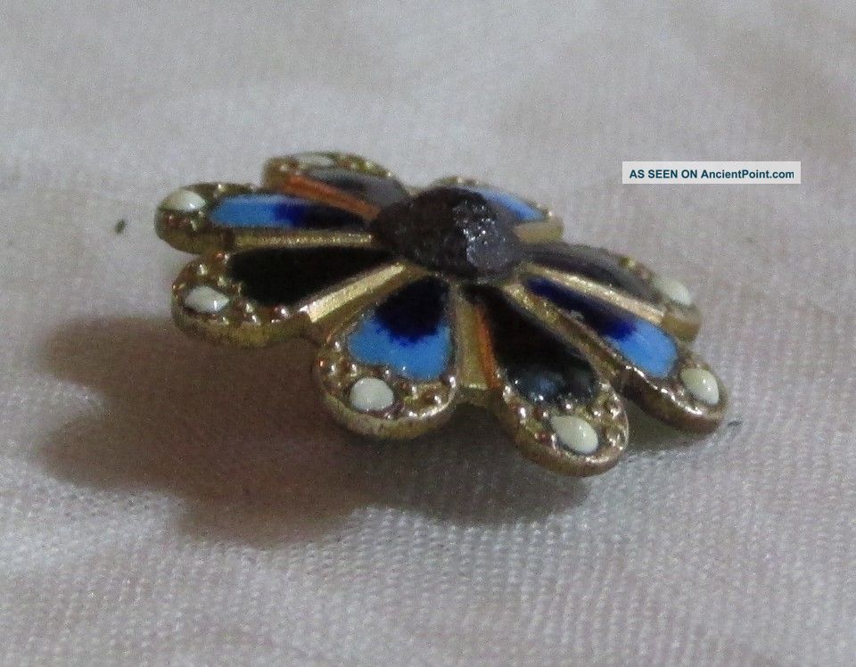 Antique Enamel Button Flower Shape Cut Steel Center Buttons photo
