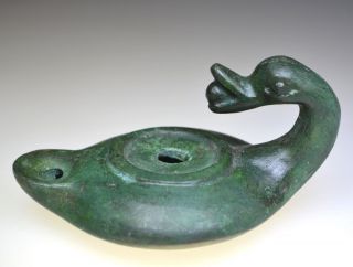 Roman Bronze Oil Lamp Duck Shaped Handle photo