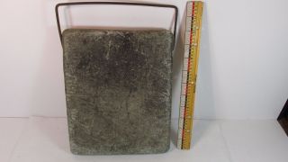 Antique Gray Soapstone Buggy Sleigh Foot Warmer 8 X 10 X 1 1/8 Inch Wire Handle photo
