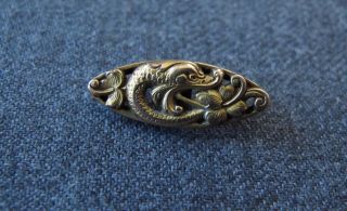 Antique Early 1900 Decorated Witha Fish Filigree Gold Filled Oval Button photo