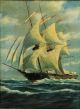 Vintage Artist Signed 3 - Masted Clipper Ship Maritime Seascape Oil Painting Nr Other Maritime Antiques photo 2