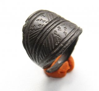 Ancient Old Viking Ornament Bronze Finger Ring (arl25) photo