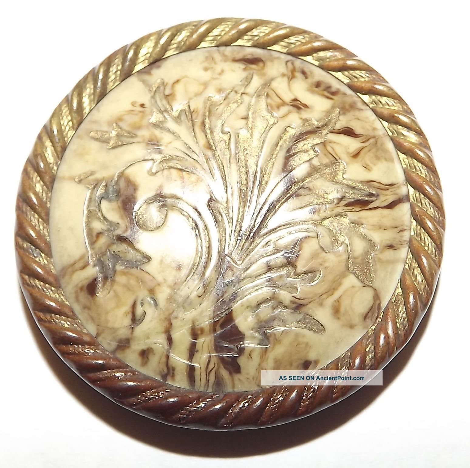 Fabulous Rare Incised Large Old Celluloid Floral Pad Back Button 4806 Buttons photo