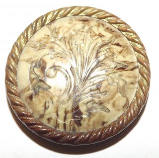 Fabulous Rare Incised Large Old Celluloid Floral Pad Back Button 4806 photo