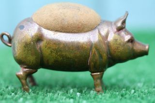19thc Bronze Standing Pig Pin Cushion With Curly Tail C1880s photo