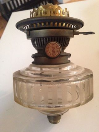Antique Hinks Faceted Glass Oil Lamp Reservoir & Burner photo
