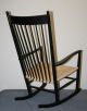 Vintage Danish Modern Black Lacquer & Paper Cord Hans Wegner Design Rocker Chair Post-1950 photo 5