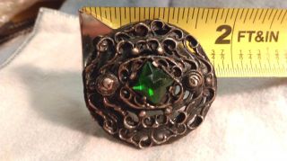 Rare Very Large Antique Button Brass And Emerald Stone Large 1.  75 By 1/2 High photo