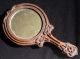 Antique English Arts And Crafts Movement Hand Mirror Carved Oak Floral Celtic Arts & Crafts Movement photo 1