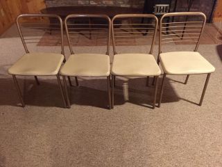 4 Vintage Mid Century Cosco Kitchen Dining Folding Metal Chairs For Card Table photo