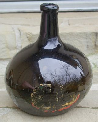 18th Century Black Glass Apothecary Bottle - Xx Huge Pontil Xx photo