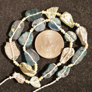 Ancient Roman Glass Beads 1 Medium Strand Aqua And Green 100 - 200 Bc 285 photo