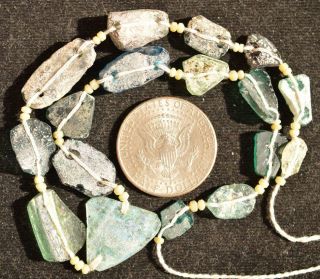 Ancient Roman Glass Beads 1 Medium Strand Rainbow And Green 100 - 200 Bc 282 photo