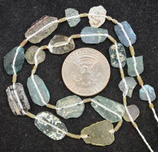 Ancient Roman Glass Beads 1 Medium Strand Aqua And Green 100 - 200 Bc 303 photo