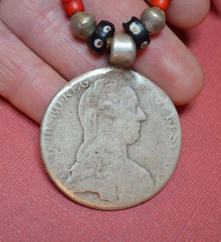 Antique Maria Thaler Coin Amulet W Ethiopian Star Of David Pendants Necklace photo