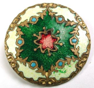 Antique French Enamel Button Colorful Champleve Design - 7/8 Inch photo