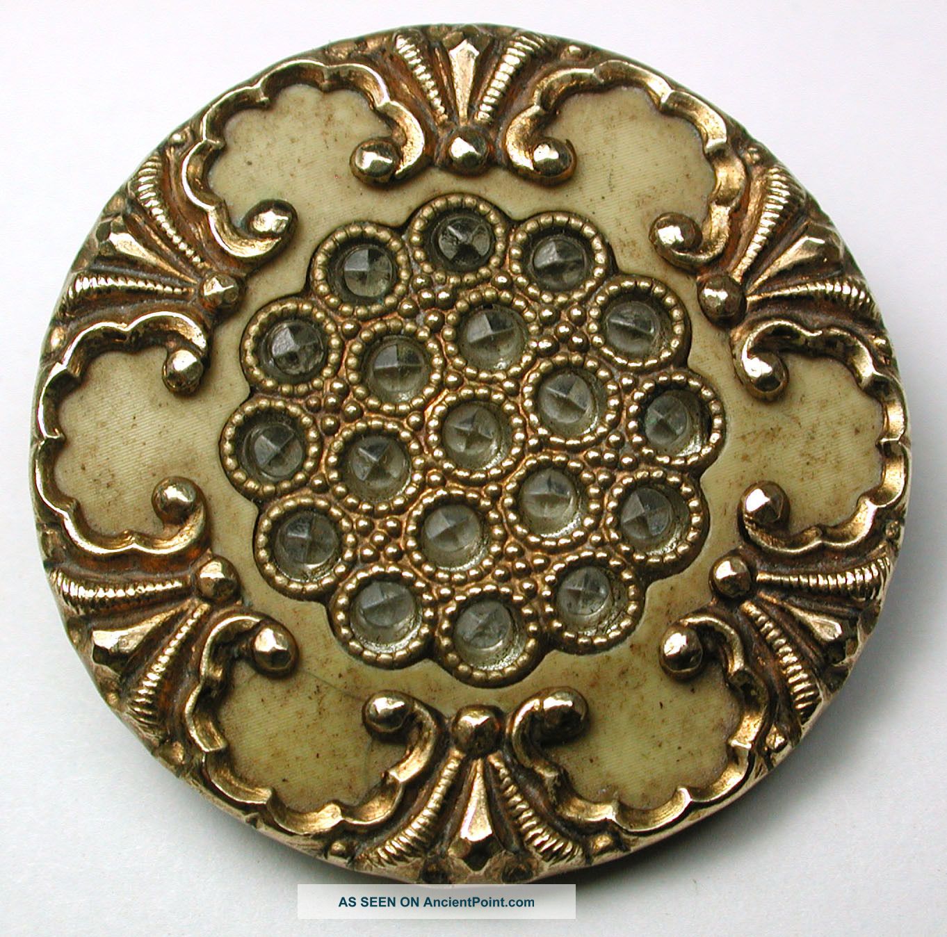 Antique Victorian Celluloid Button Fancy Glass Center & Celluloid W Fancy Border Buttons photo