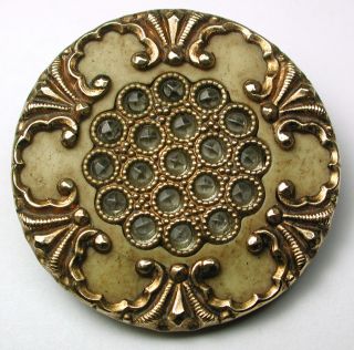 Antique Victorian Celluloid Button Fancy Glass Center & Celluloid W Fancy Border photo
