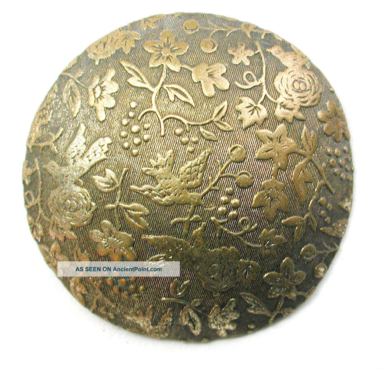 Antique Brass Dome Button Detailed Bird & Nests On Wallpaper Design - 1 & 1/4 