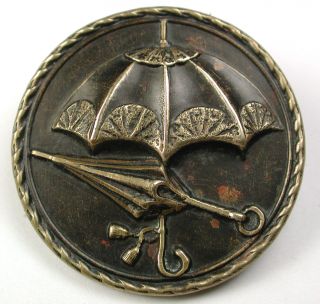 Antique Brass Button Two Parasols Design - 1 & 1/4 Inch photo