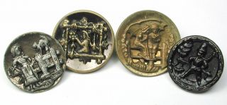 4 Antique Brass Buttons Kate Greenaway Designs - 9 - 16 To 11/16 Inch photo