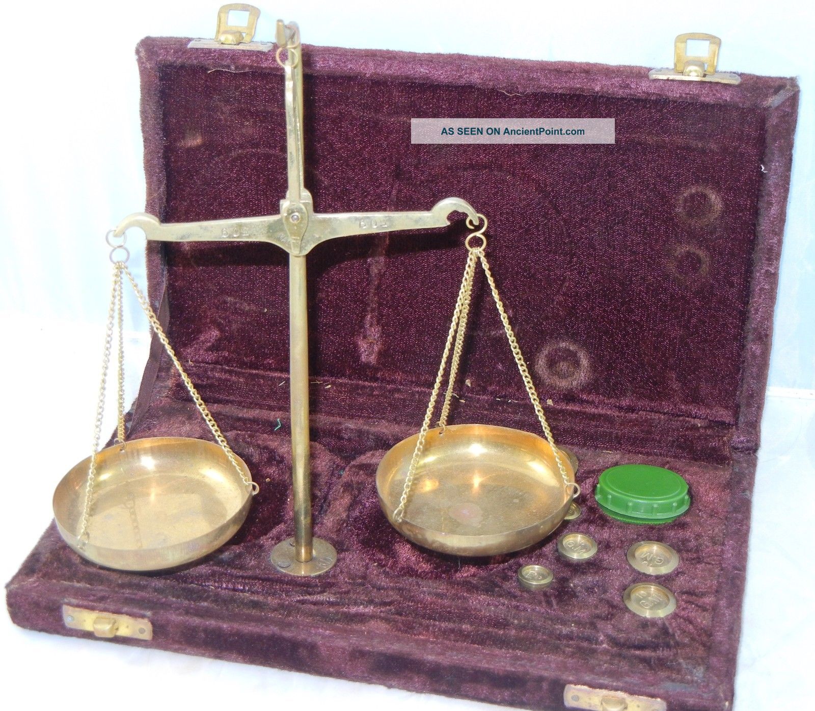 Antique Portable 50g Brass Balance Scale India W Case And Weights Scales photo