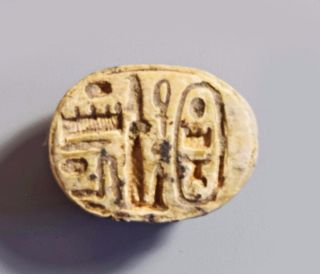 Ancient Egyptian Scarab With Royal Cartouche Of Thutmosis Iii. photo