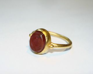 Roman Gold Ring With Carnelian Stone Intaglio photo