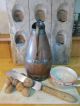 Vintage French Wooden Normandy Cider Jug Pitcher Staved Oak Brass Rivets Other Antique Woodenware photo 1