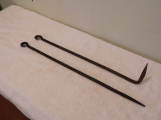 2 Antique Vintage Primitive Blacksmith Hand Forged Iron Fireplace Stove Pokers photo