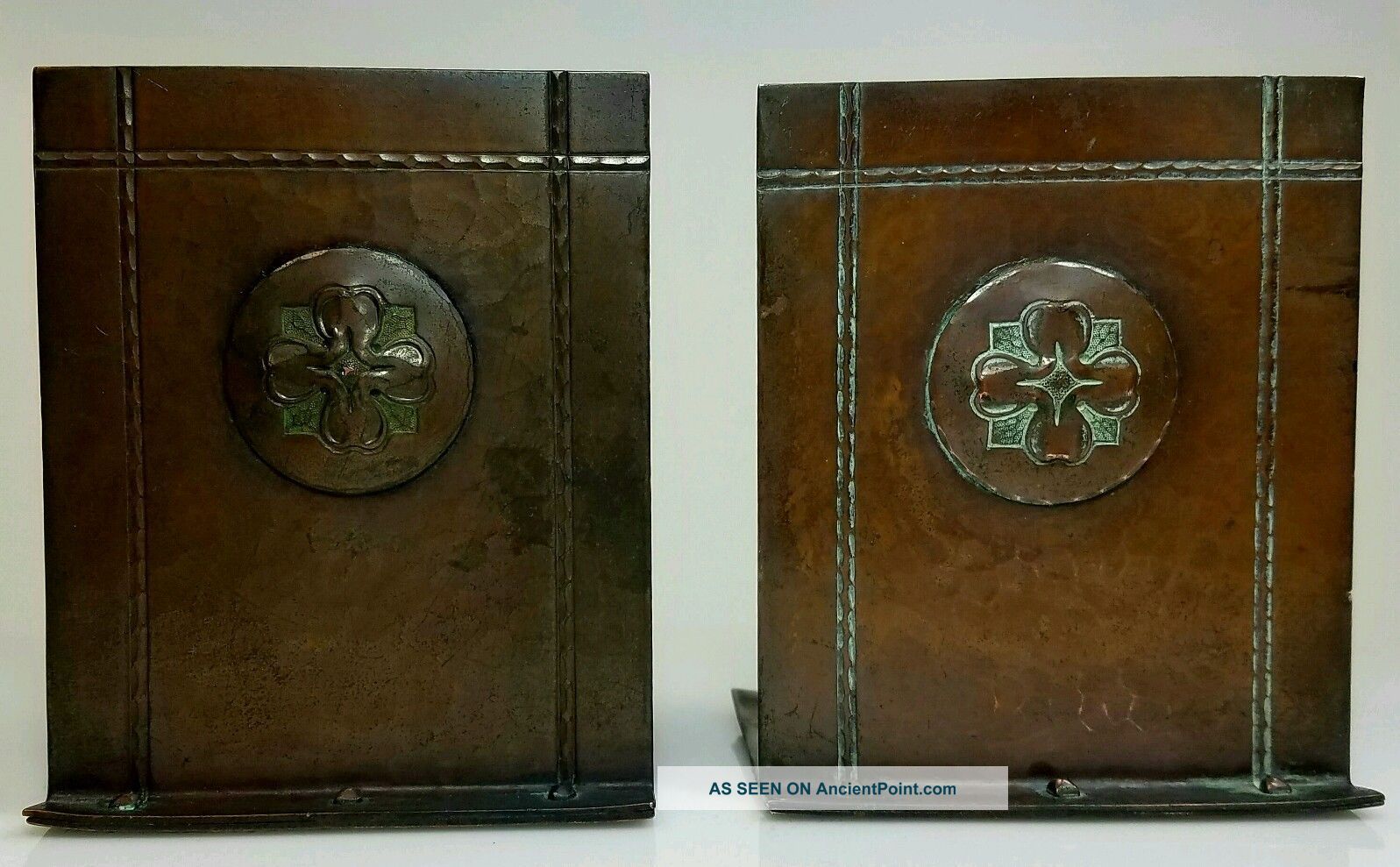 Rare,  Antique Roycroft,  Arts & Crafts,  Hammered Copper Bookends Metalware photo