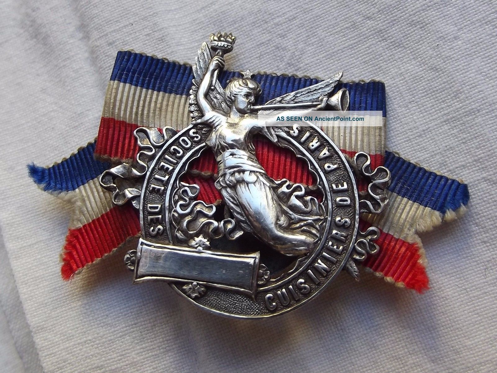 Antique French Art Nouveau Silver Button Society Cooks Chief Of Paris Badge Pin Buttons photo