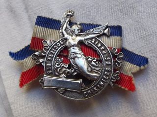 Antique French Art Nouveau Silver Button Society Cooks Chief Of Paris Badge Pin photo