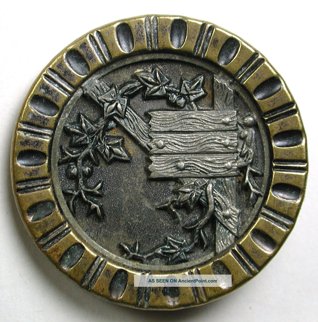 Antique Brass Button Ivy Leaves On Old Fence Design - 1 & 3/8 Inch Buttons photo