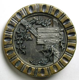 Antique Brass Button Ivy Leaves On Old Fence Design - 1 & 3/8 Inch photo