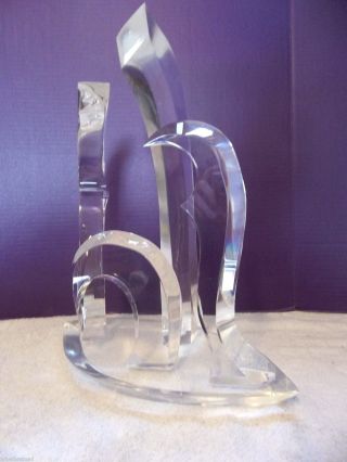 Vintage Modern Signed Van Teal Abstract Acrylic Lucite Mcm Sculpture Decor 2374 photo