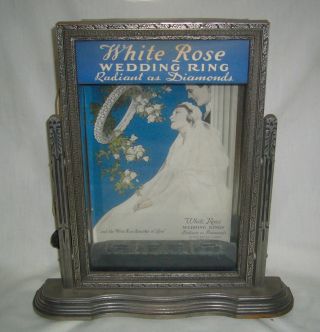 Vintage 1920s - 30s Lighted White Rose Wedding Ring Jewelry Store Display Case photo