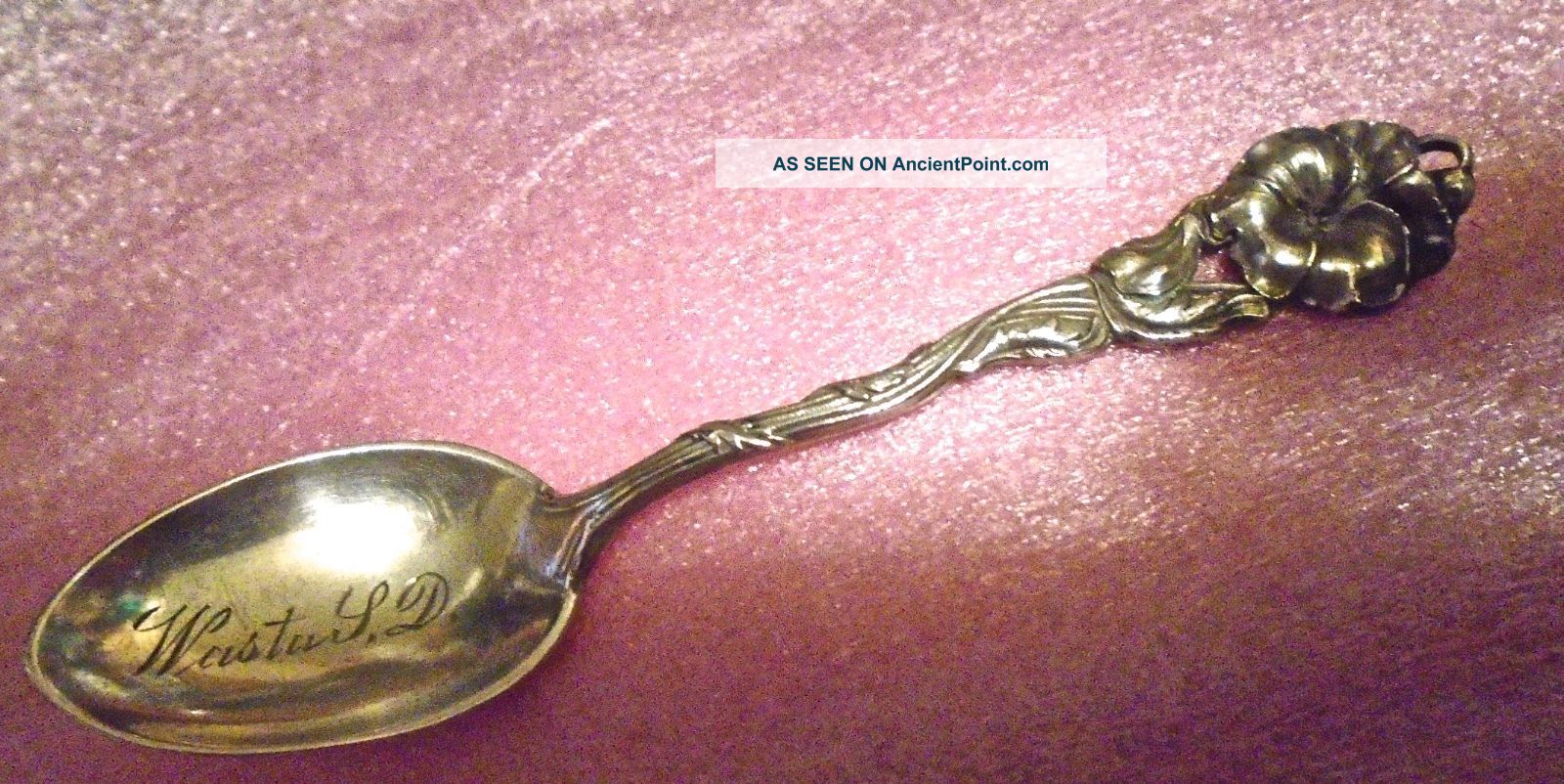 Antique Sterling Silver Baby Spoon,  Ornate Flower And Leaves,  Monogrammed Flatware & Silverware photo