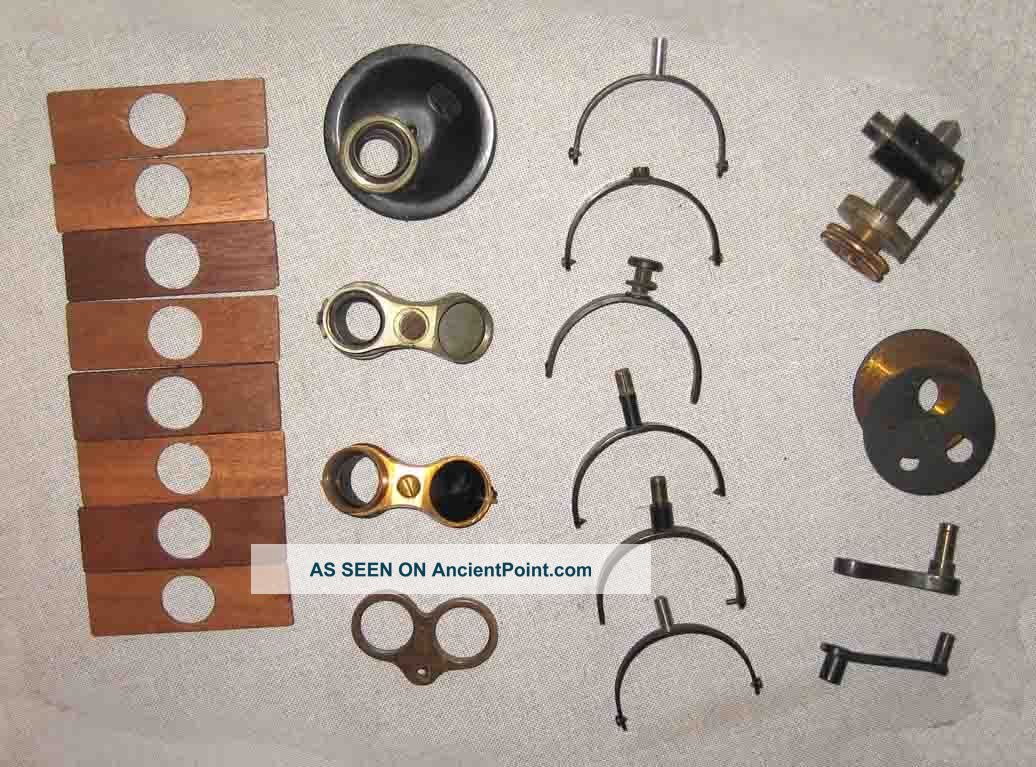 19th & 20th Cen Brass Microscope Parts Incl Mirror Yokes & Arms - Condenser Etc Microscopes & Lab Equipment photo