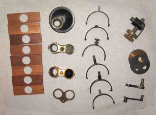 19th & 20th Cen Brass Microscope Parts Incl Mirror Yokes & Arms - Condenser Etc photo